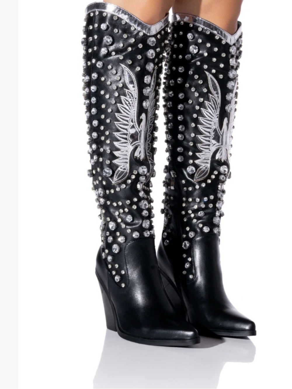AZALEA WANG UPBEAT EMBELLISHED STILETTO BOOT IN BLACK